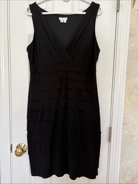 London Times from Maggie London’s Classic Black Tiered V-Neck Women’s Dress